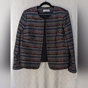 Tahari Multi colored jacquard lady-like‎ open front boxy blazer jacket size 18